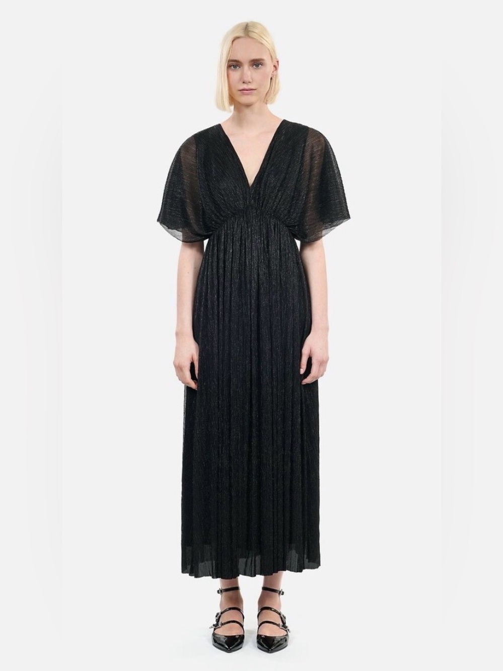 NWT‎ THE KOOPLES Lurex Plunge Maxi Dress Black 1 S
